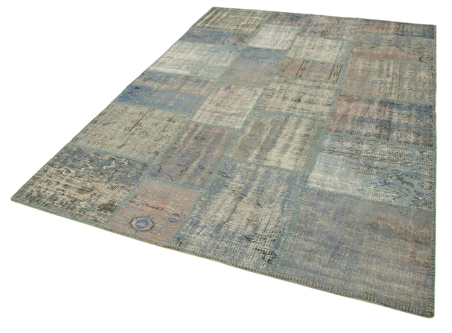 Kırk Yama Mavi Patchwork Pamuk Yün El Dokuma Halısı 177x246 Agacan