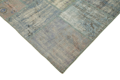 Kırk Yama Mavi Patchwork Pamuk Yün El Dokuma Halısı 177x246 Agacan