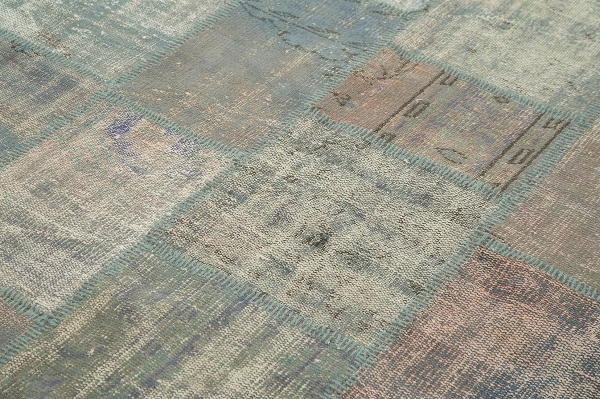 Kırk Yama Mavi Patchwork Pamuk Yün El Dokuma Halısı 177x246 Agacan