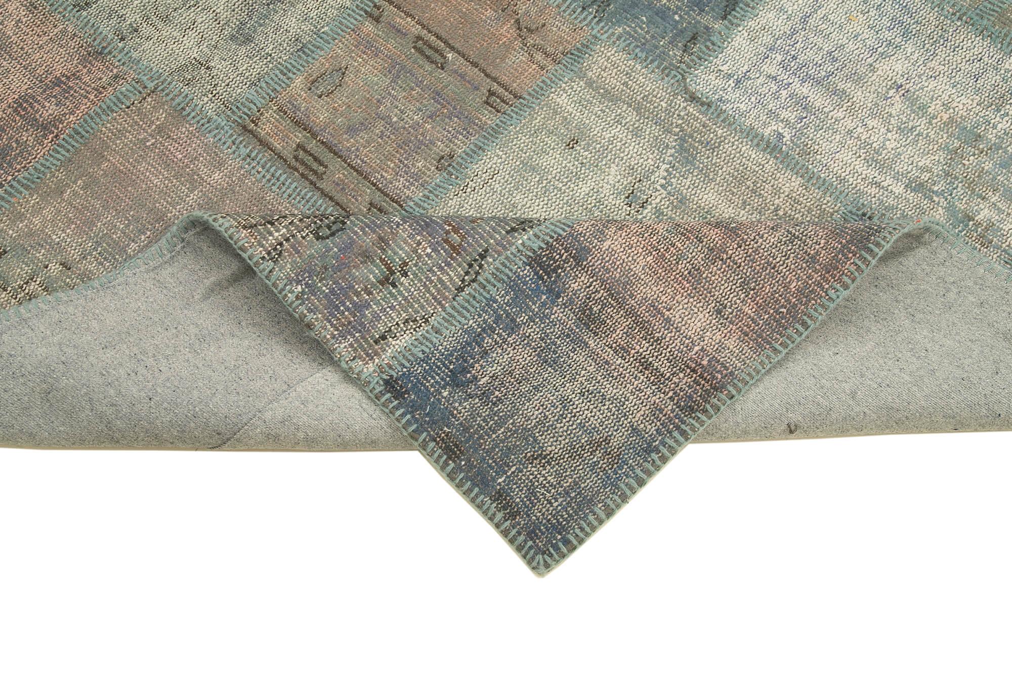 Kırk Yama Mavi Patchwork Pamuk Yün El Dokuma Halısı 177x246 Agacan
