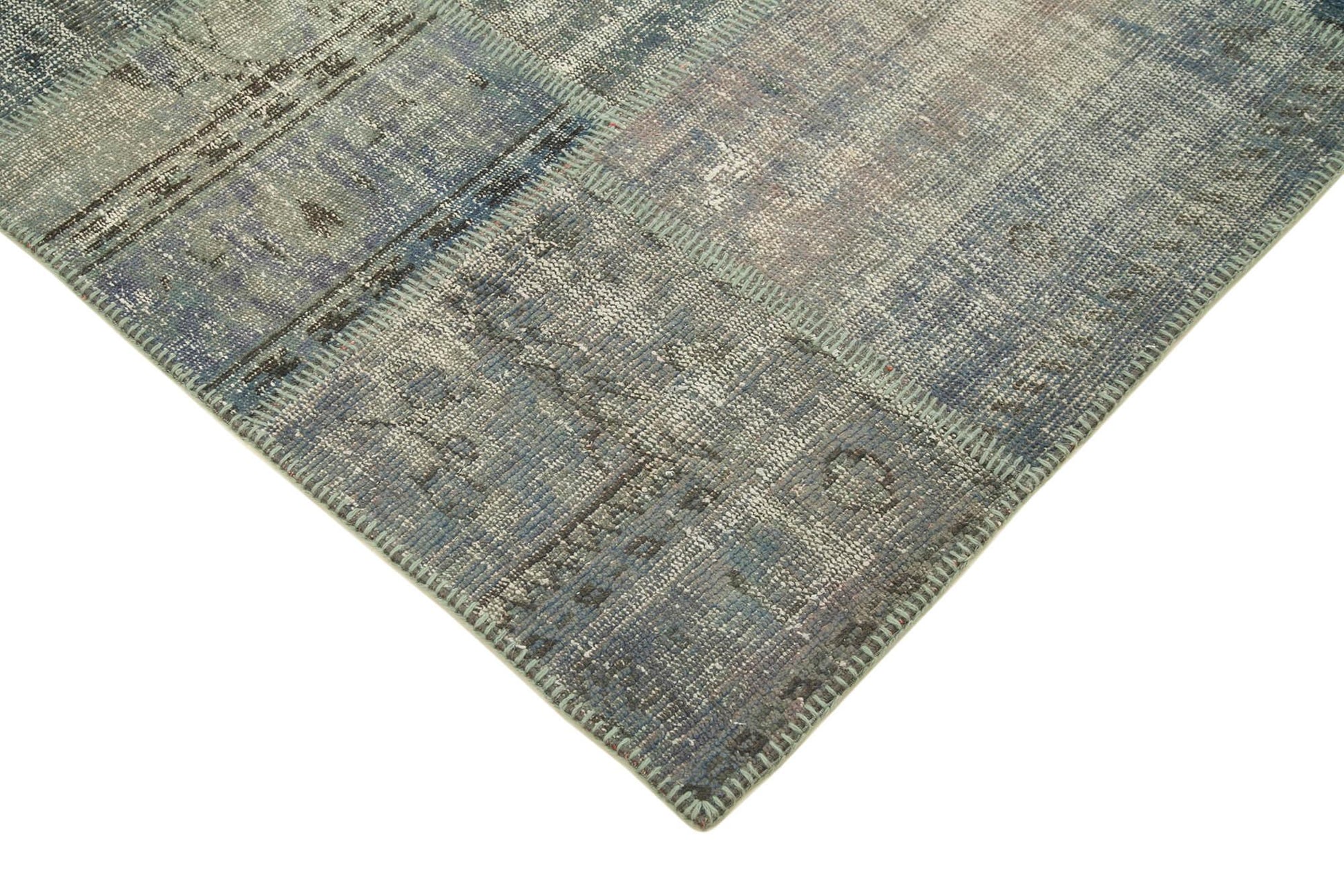 Kırk Yama Mavi Patchwork Pamuk Yün El Dokuma Halısı 174x243 Agacan