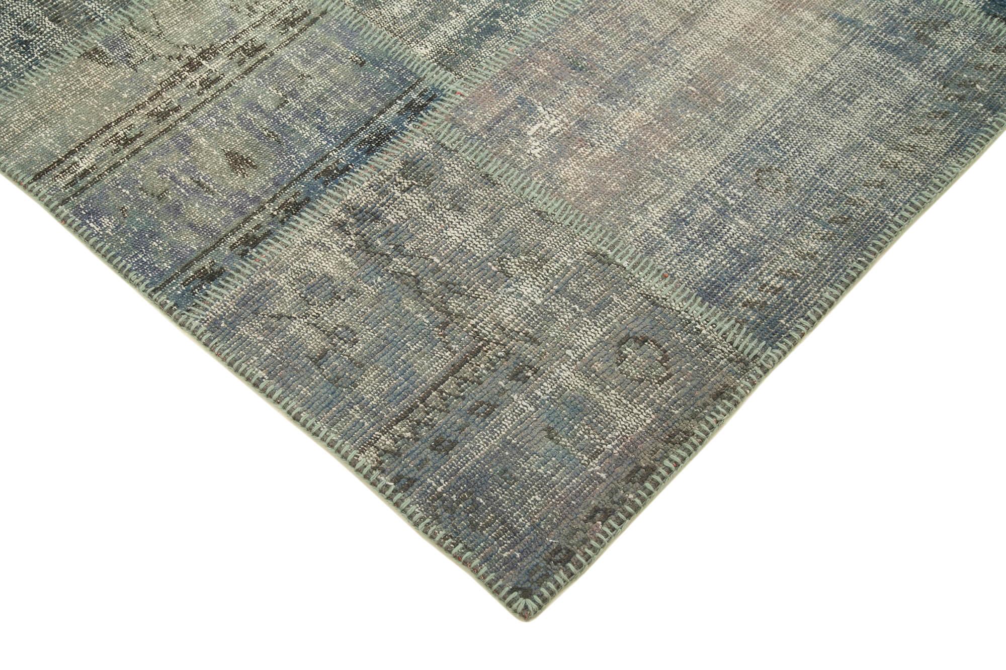 Kırk Yama Mavi Patchwork Pamuk Yün El Dokuma Halısı 174x243 Agacan