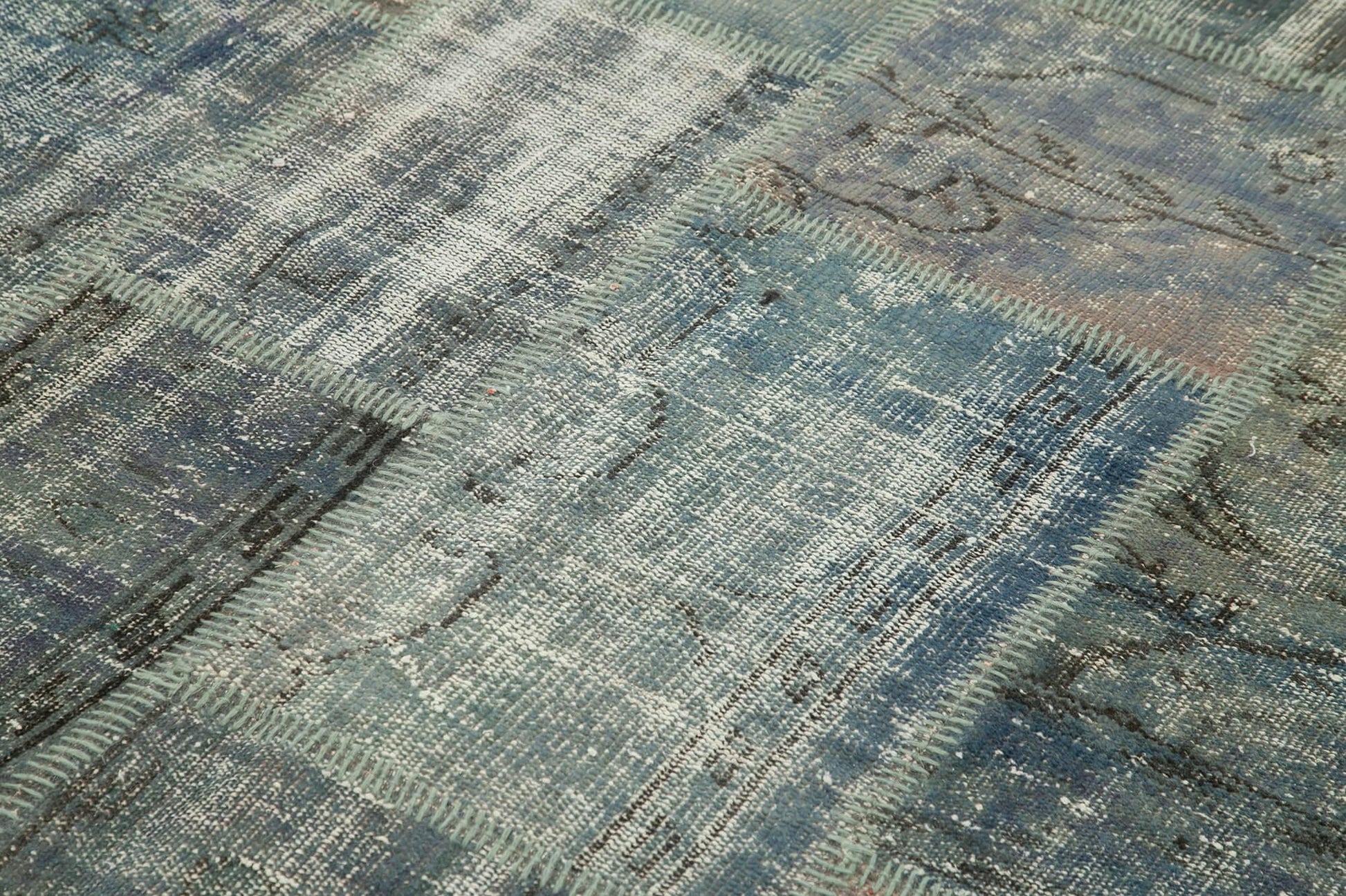 Kırk Yama Mavi Patchwork Pamuk Yün El Dokuma Halısı 174x243 Agacan