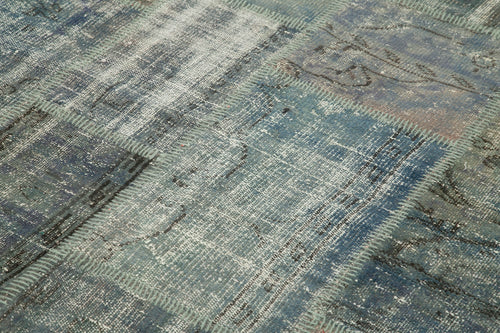 Kırk Yama Mavi Patchwork Pamuk Yün El Dokuma Halısı 174x243 Agacan