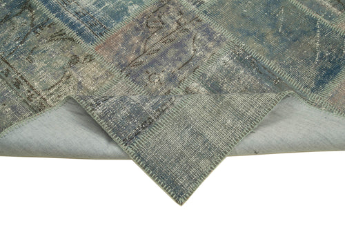 Kırk Yama Mavi Patchwork Pamuk Yün El Dokuma Halısı 174x243 Agacan