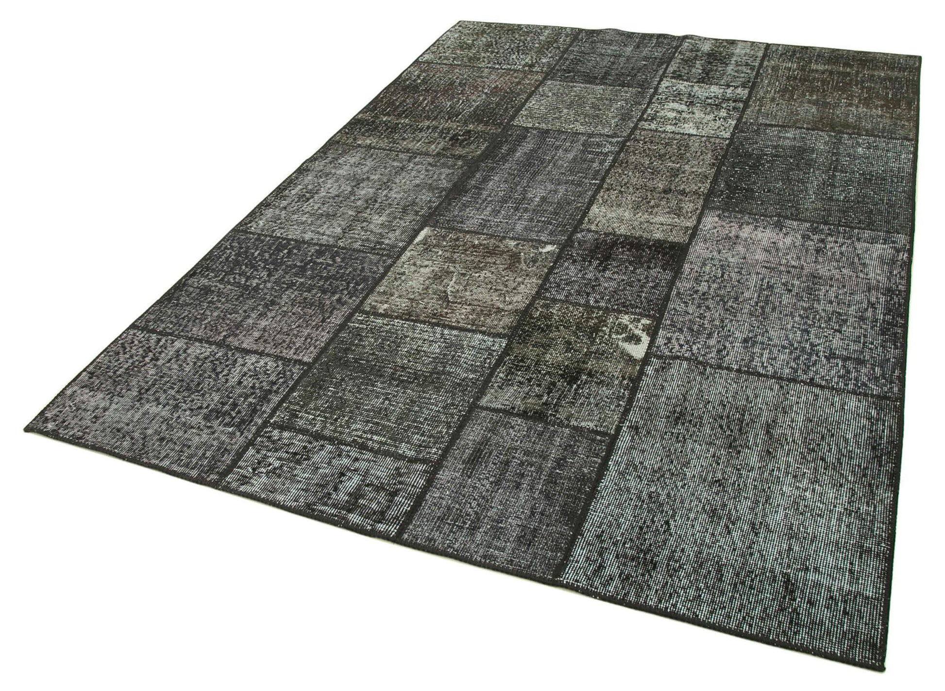 Kırk Yama Siyah Patchwork Pamuk Yün El Dokuma Halısı 172x240 Agacan