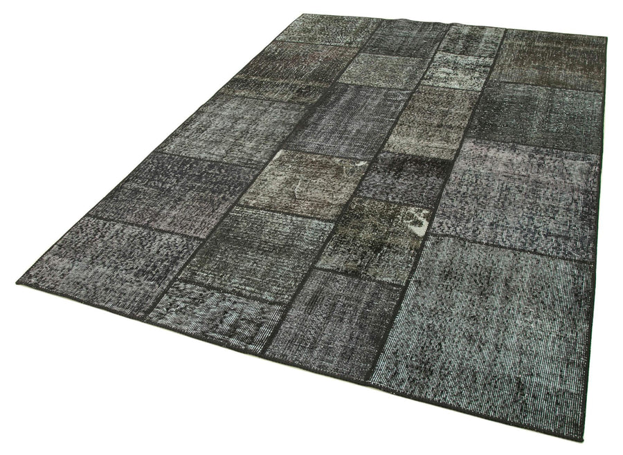 Kırk Yama Siyah Patchwork Pamuk Yün El Dokuma Halısı 172x240 Agacan