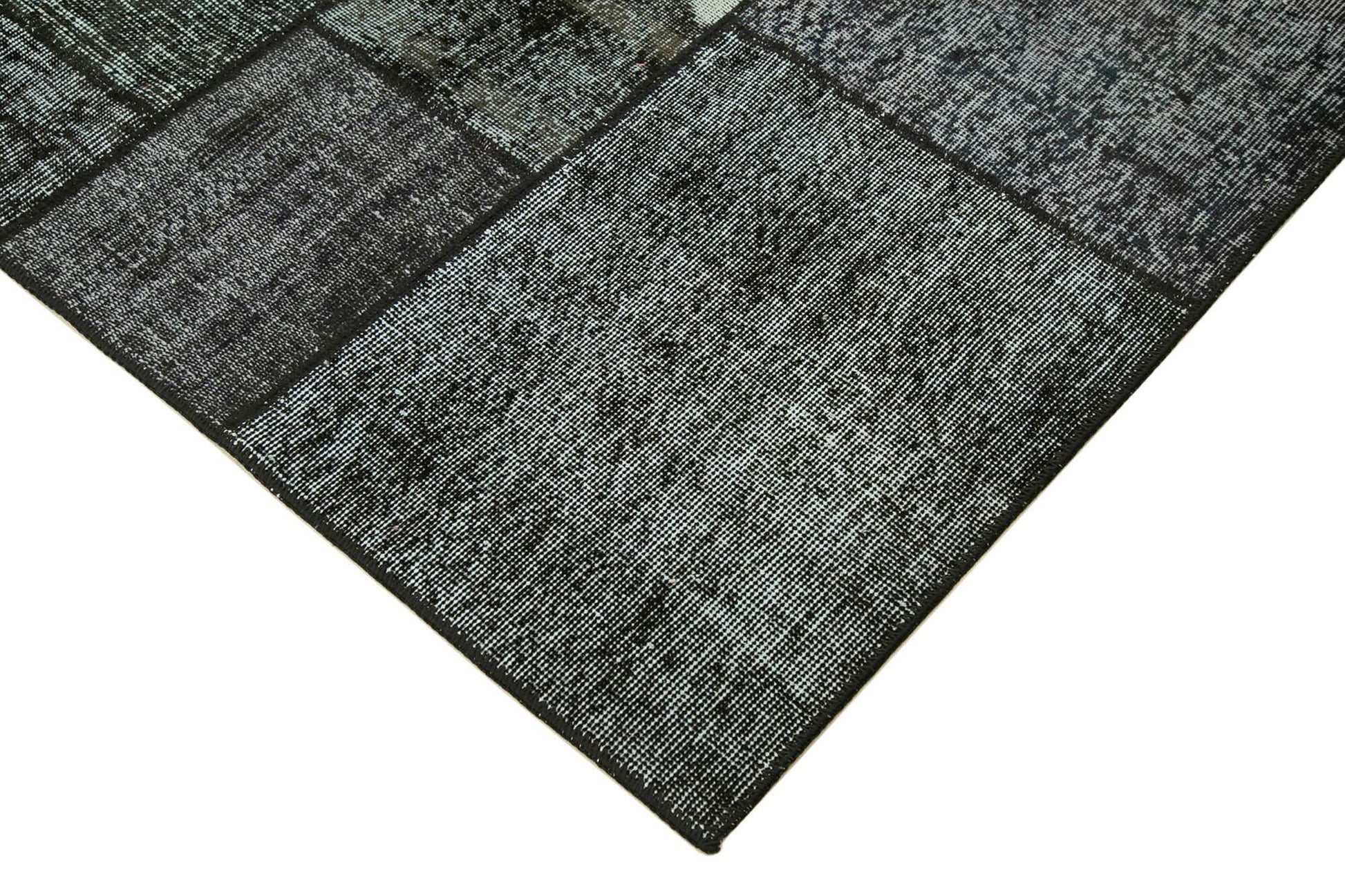 Kırk Yama Siyah Patchwork Pamuk Yün El Dokuma Halısı 172x240 Agacan