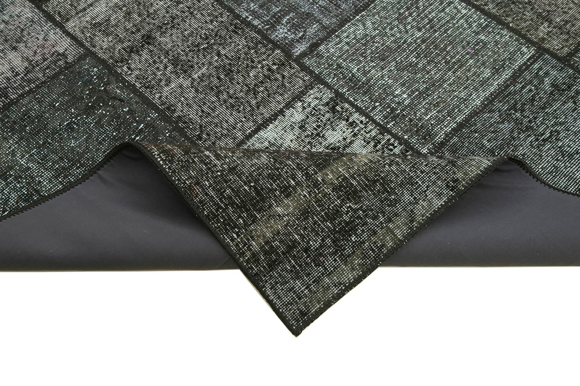 Kırk Yama Siyah Patchwork Pamuk Yün El Dokuma Halısı 172x240 Agacan