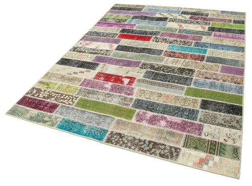 Kırk Yama Pembe Patchwork Pamuk Yün El Dokuma Halısı 173x231 Agacan
