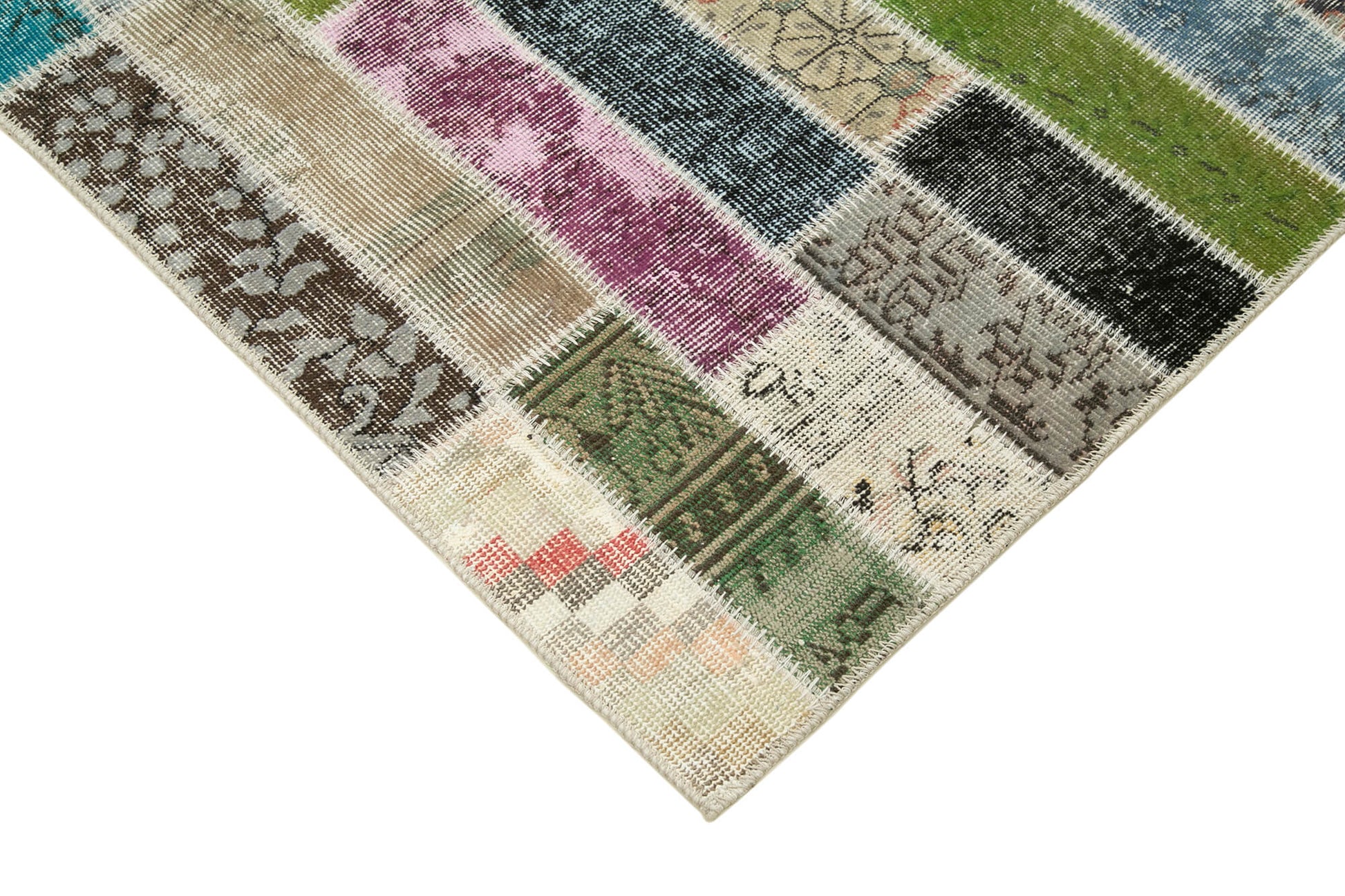 Kırk Yama Pembe Patchwork Pamuk Yün El Dokuma Halısı 173x231 Agacan