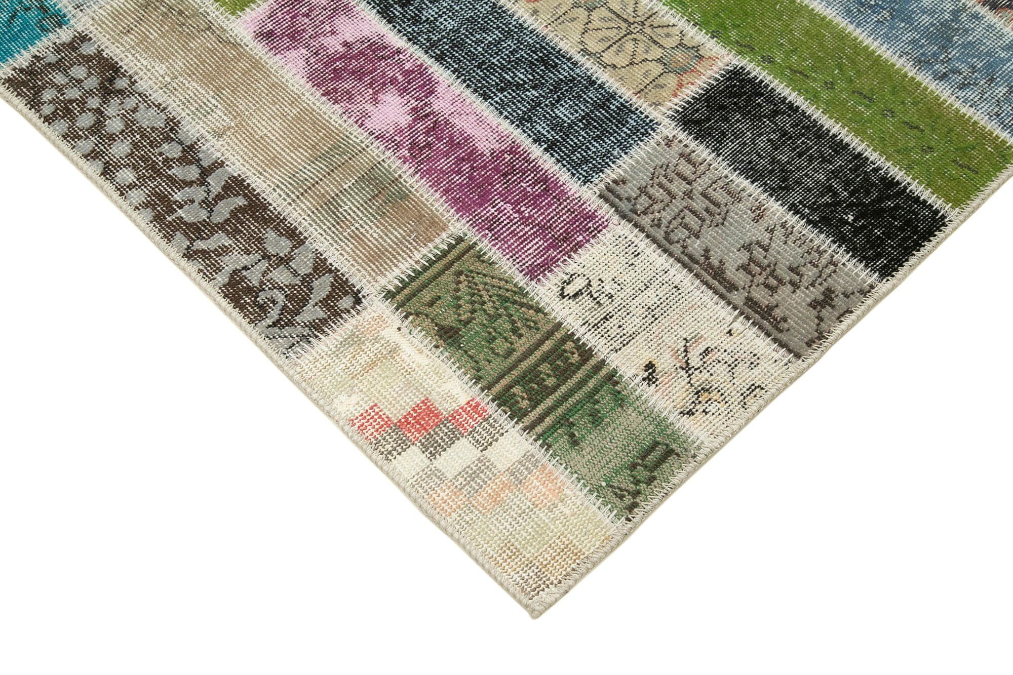 Kırk Yama Pembe Patchwork Pamuk Yün El Dokuma Halısı 173x231 Agacan