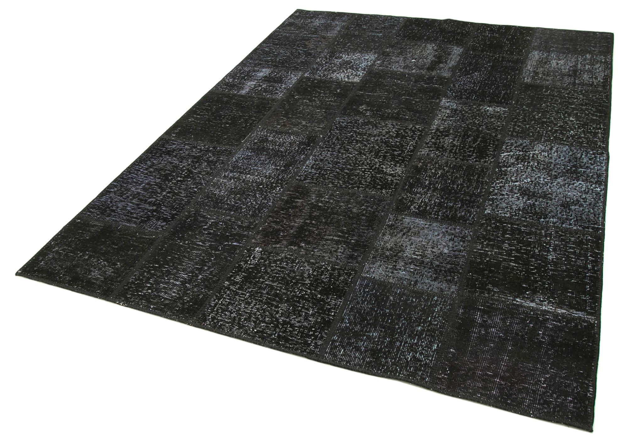 Kırk Yama Siyah Patchwork Pamuk Yün El Dokuma Halısı 173x242 Agacan