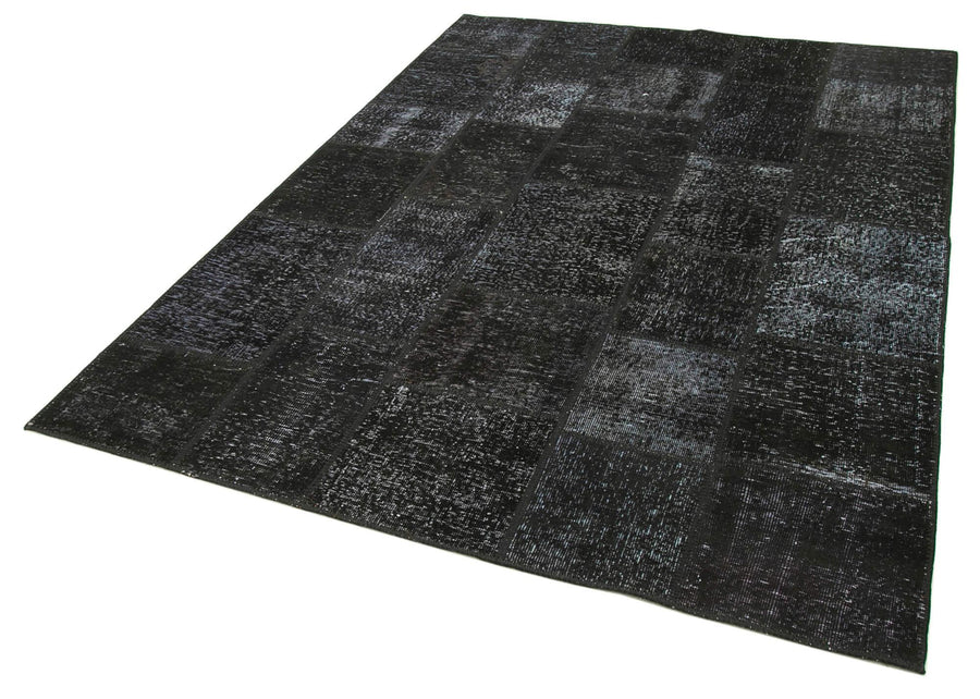 Kırk Yama Siyah Patchwork Pamuk Yün El Dokuma Halısı 173x242 Agacan