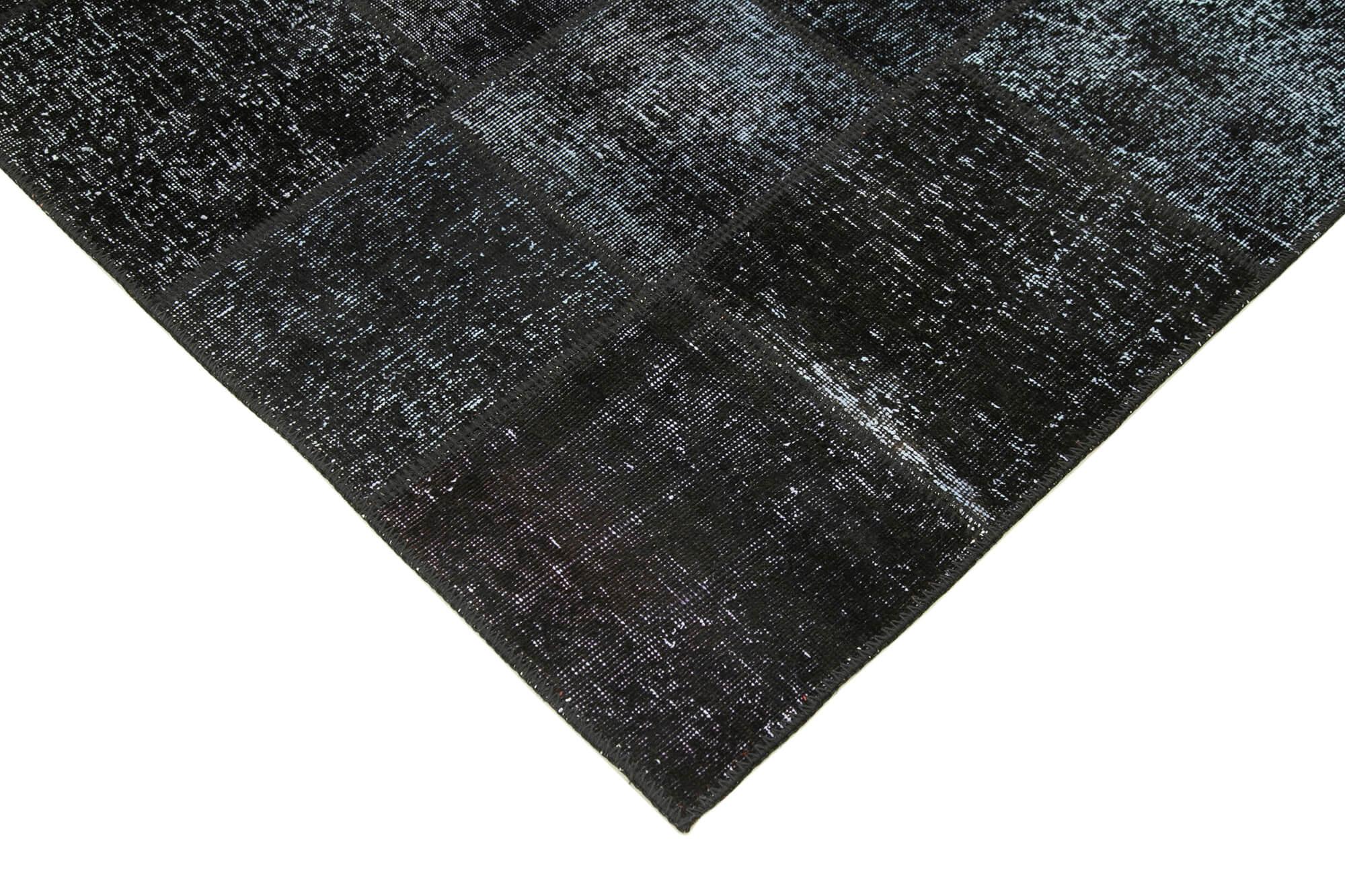 Kırk Yama Siyah Patchwork Pamuk Yün El Dokuma Halısı 173x242 Agacan