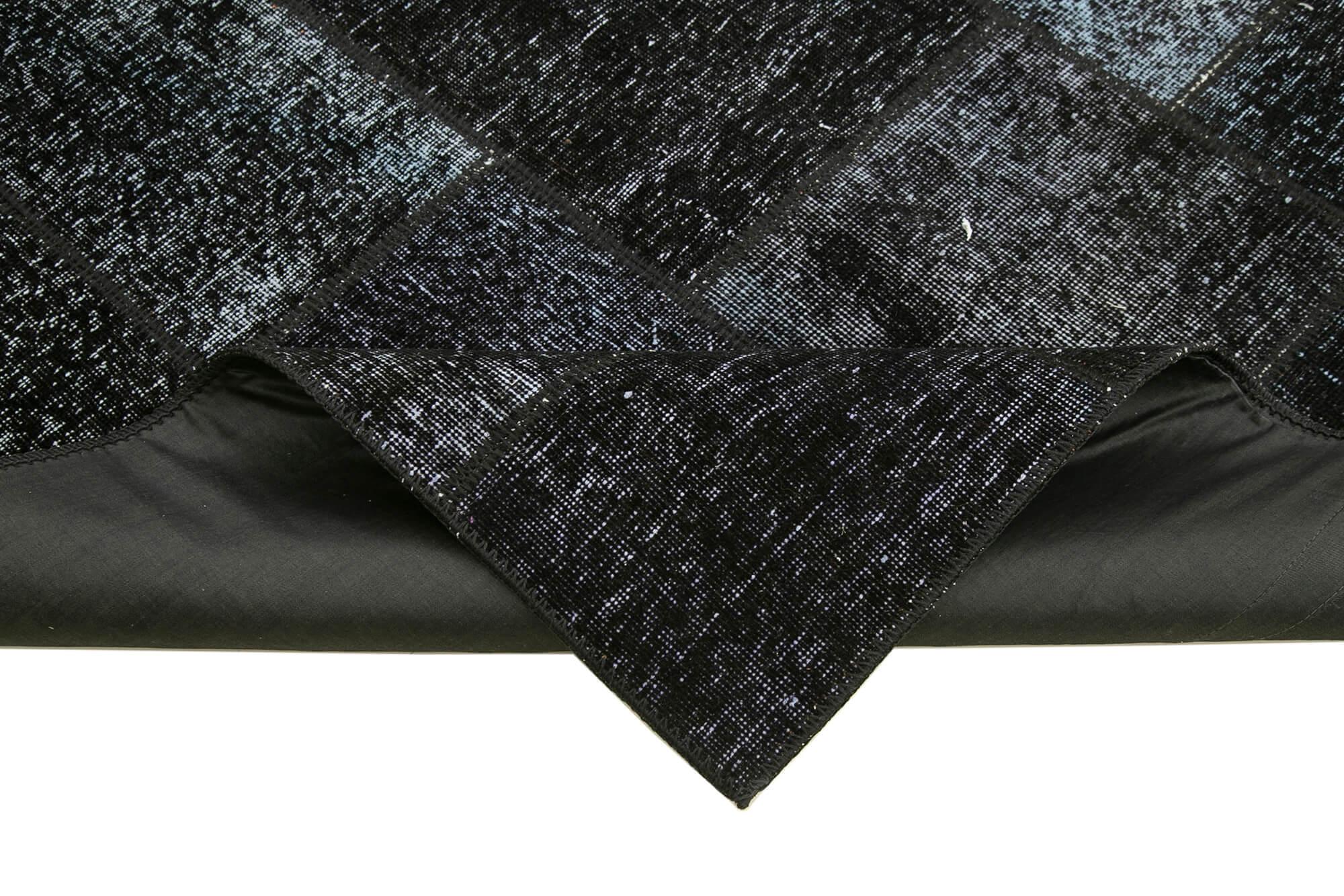 Kırk Yama Siyah Patchwork Pamuk Yün El Dokuma Halısı 173x242 Agacan