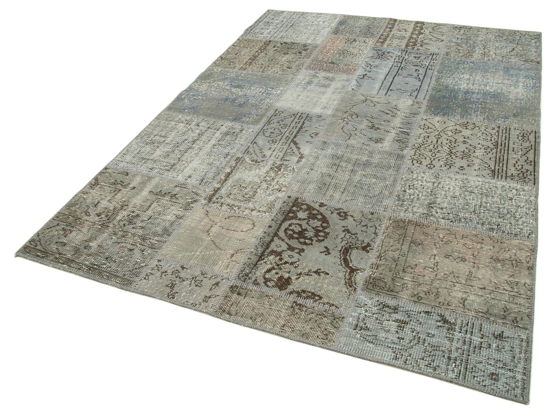 Kırk Yama Gri Patchwork Pamuk Yün El Dokuma Halısı 170x240 Agacan