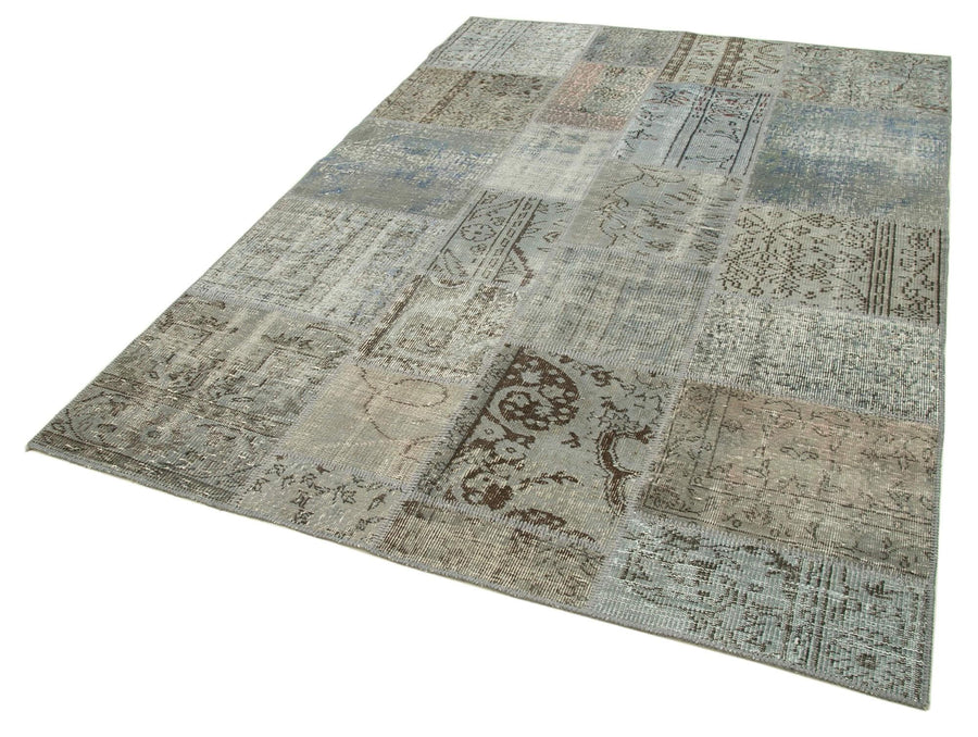 Kırk Yama Gri Patchwork Pamuk Yün El Dokuma Halısı 170x240 Agacan