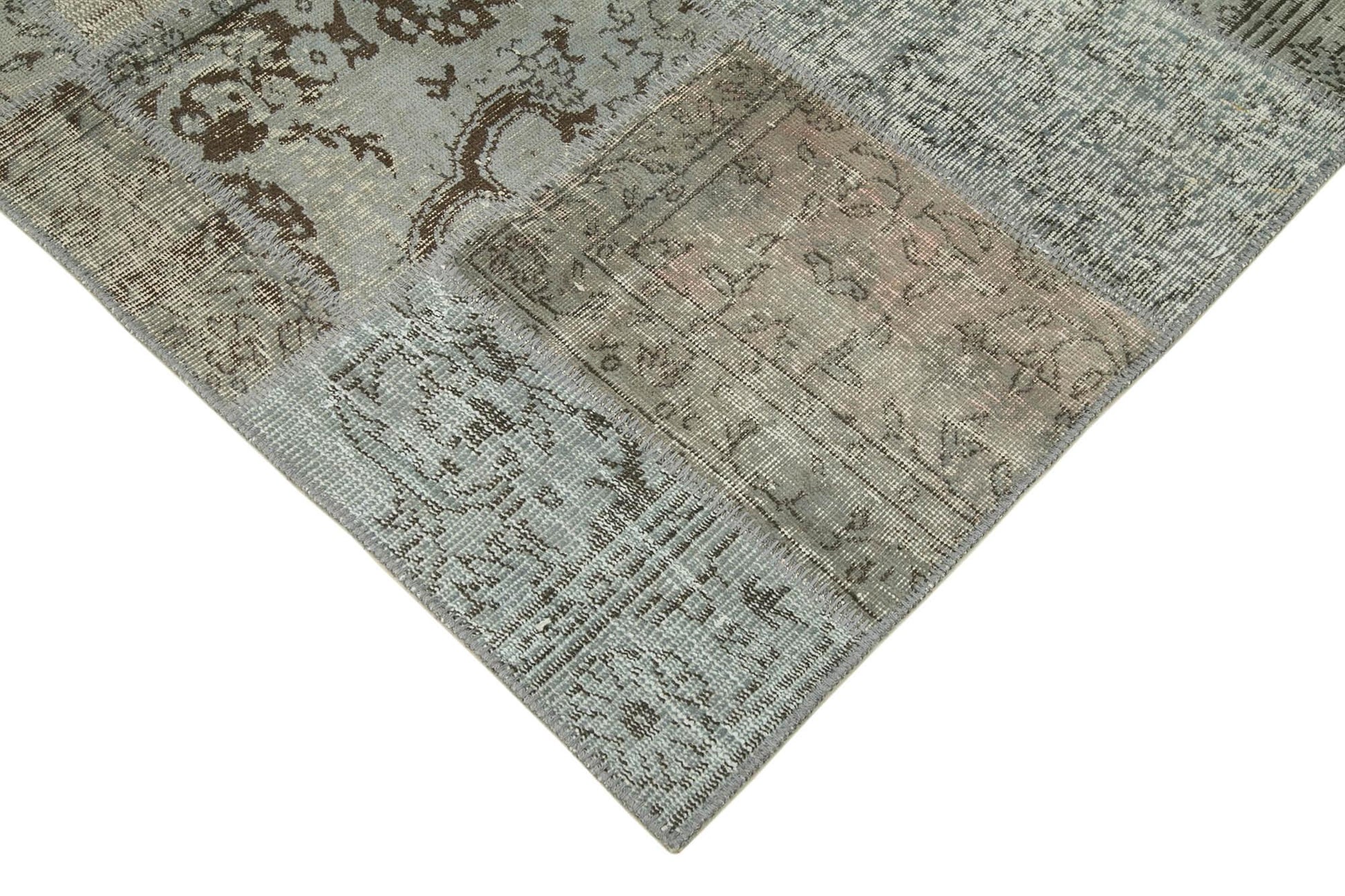 Kırk Yama Gri Patchwork Pamuk Yün El Dokuma Halısı 170x240 Agacan