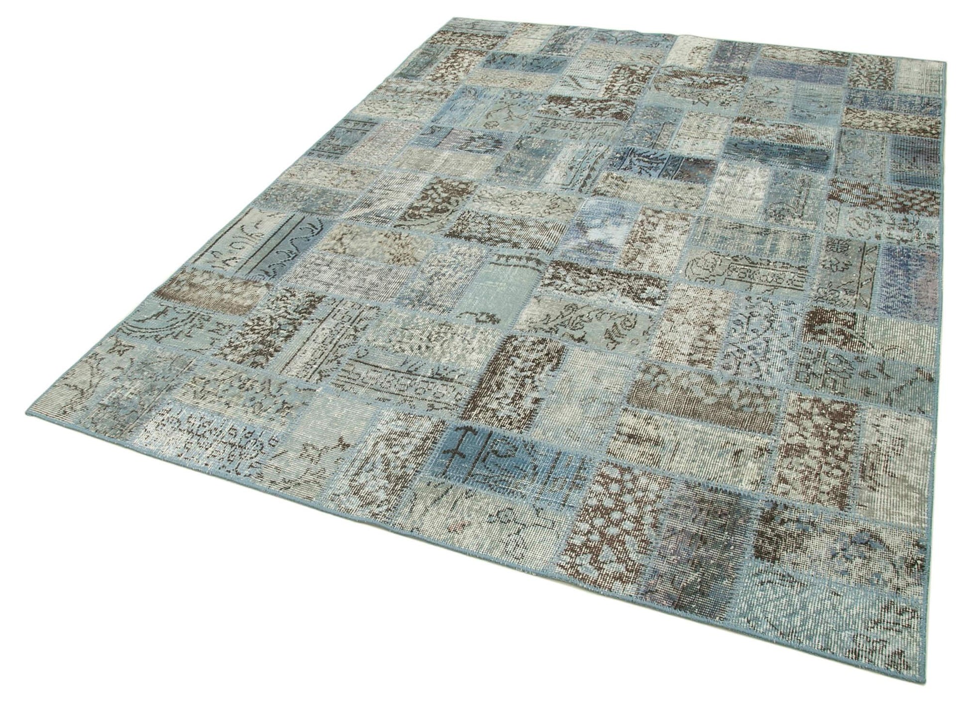 Kırk Yama Mavi Patchwork Pamuk Yün El Dokuma Halısı 178x235 Agacan