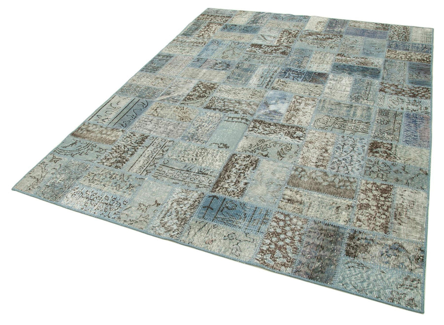 Kırk Yama Mavi Patchwork Pamuk Yün El Dokuma Halısı 178x235 Agacan