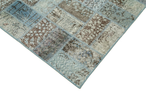 Kırk Yama Mavi Patchwork Pamuk Yün El Dokuma Halısı 178x235 Agacan