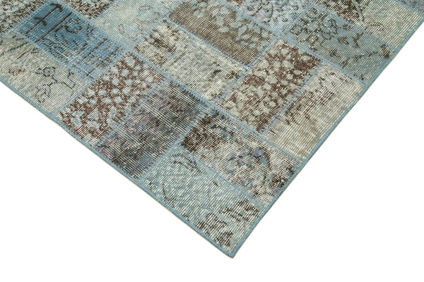 Kırk Yama Mavi Patchwork Pamuk Yün El Dokuma Halısı 178x235 Agacan