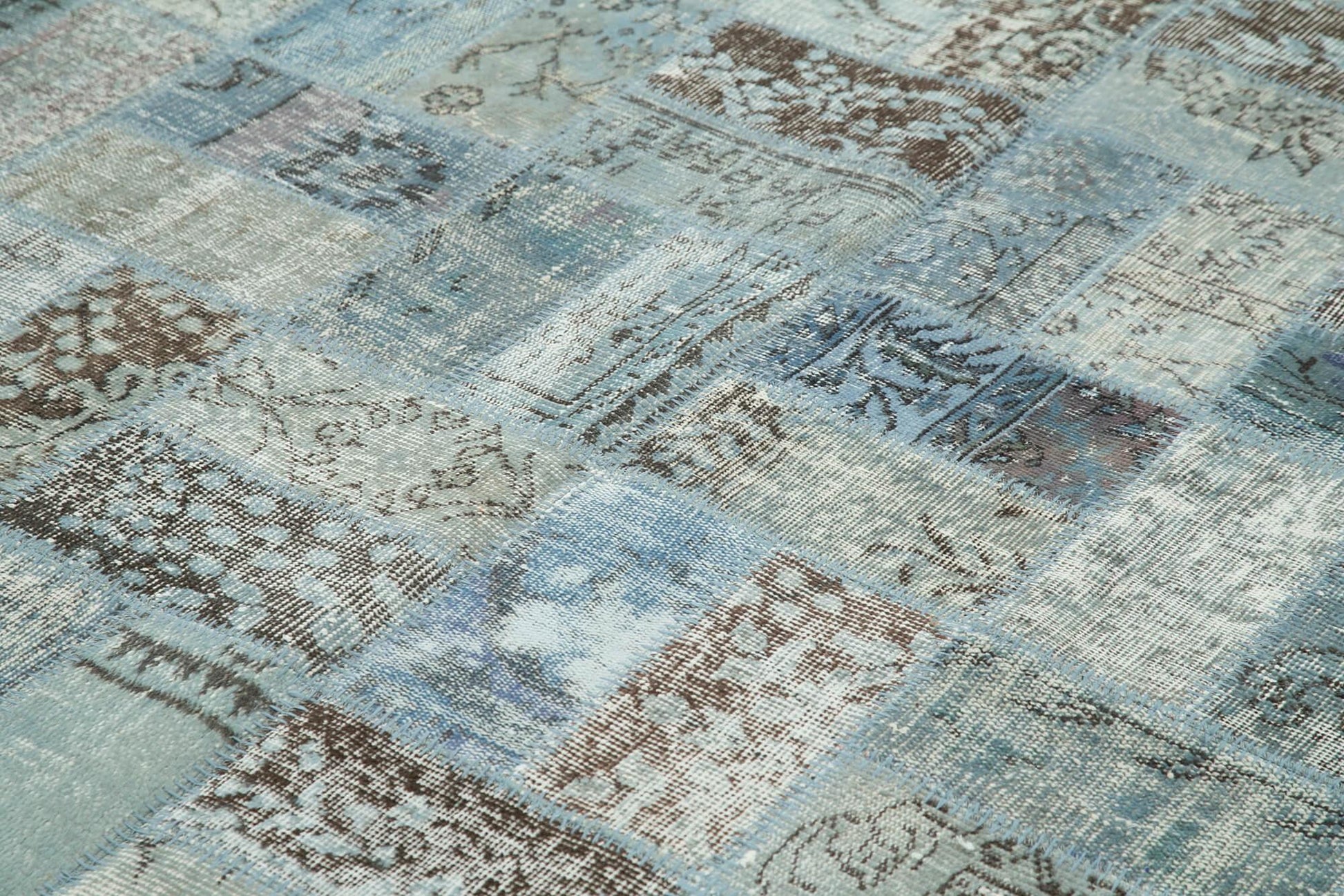 Kırk Yama Mavi Patchwork Pamuk Yün El Dokuma Halısı 178x235 Agacan
