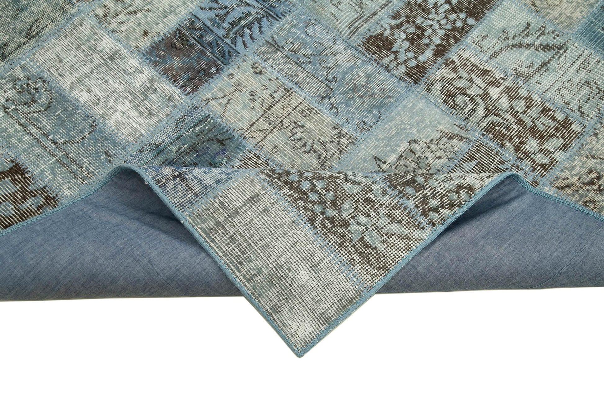 Kırk Yama Mavi Patchwork Pamuk Yün El Dokuma Halısı 178x235 Agacan