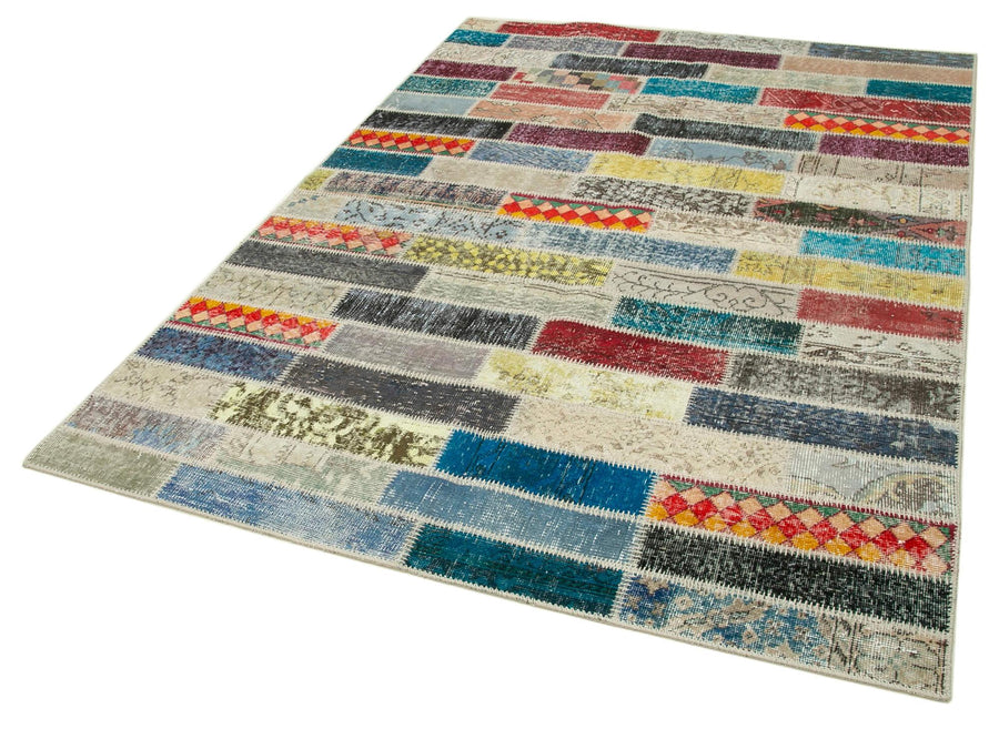 Kırk Yama Pembe Patchwork Pamuk Yün El Dokuma Halısı 166x233 Agacan