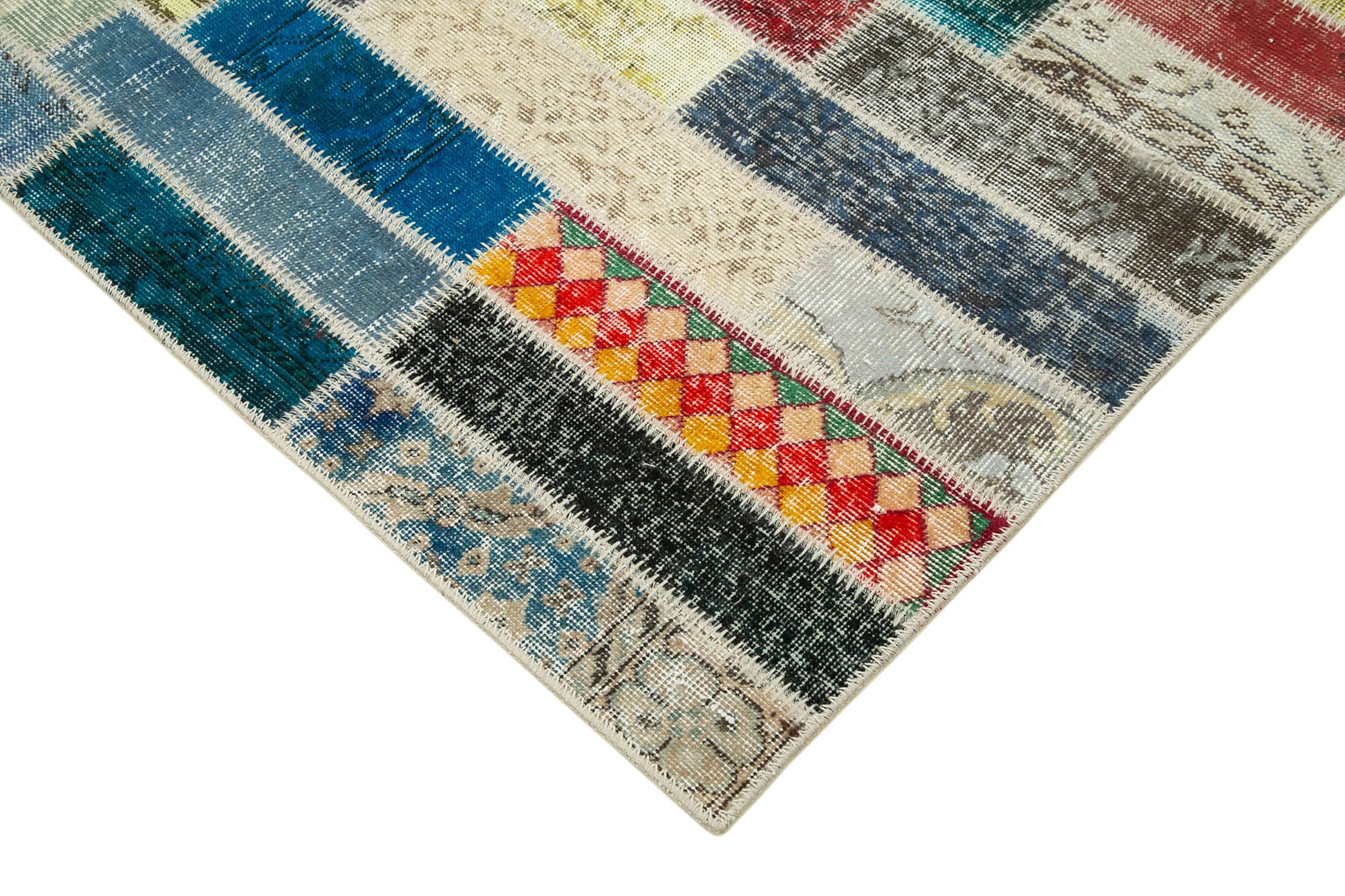 Kırk Yama Pembe Patchwork Pamuk Yün El Dokuma Halısı 166x233 Agacan