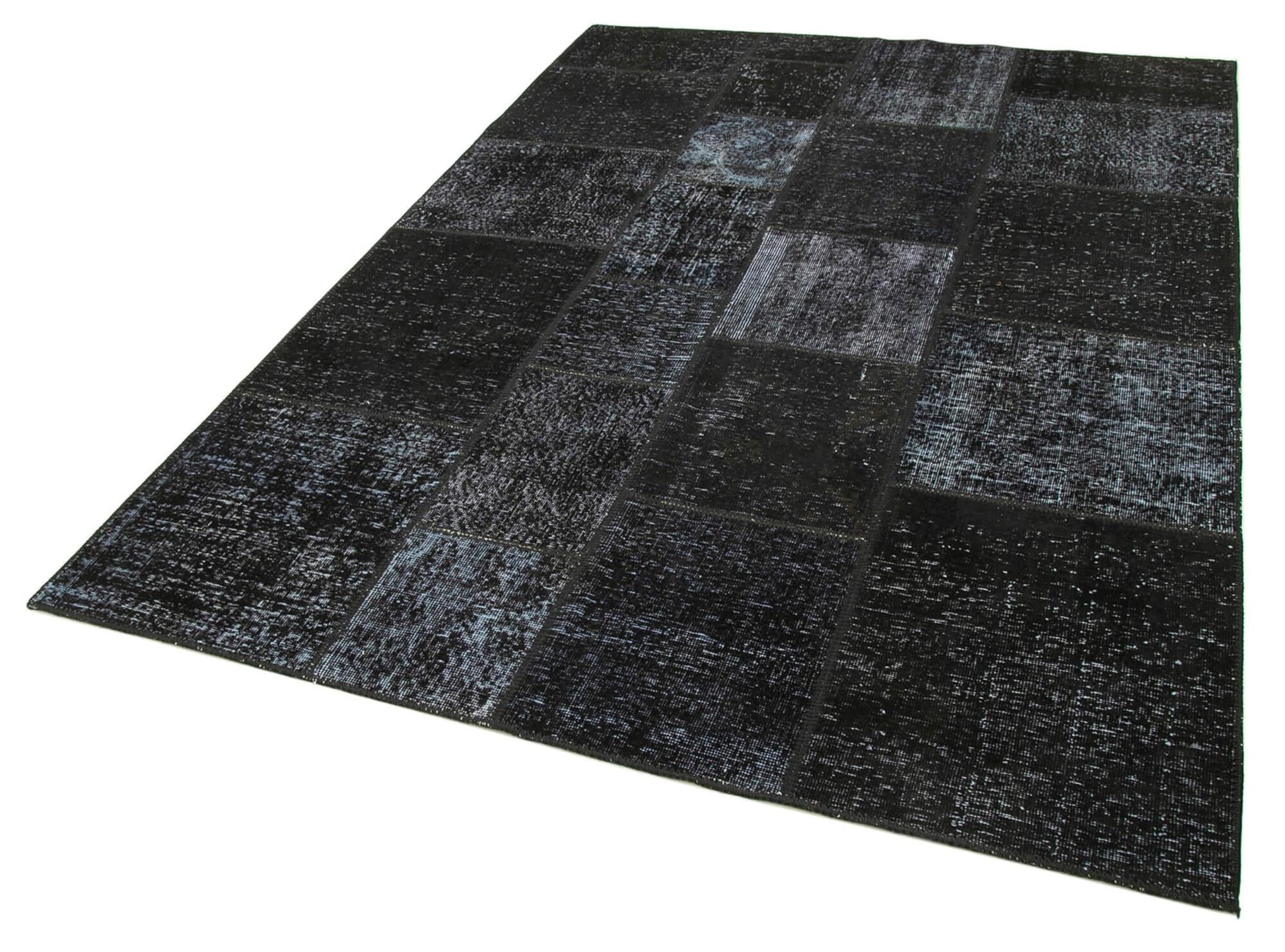 Kırk Yama Siyah Patchwork Pamuk Yün El Dokuma Halısı 170x243 Agacan