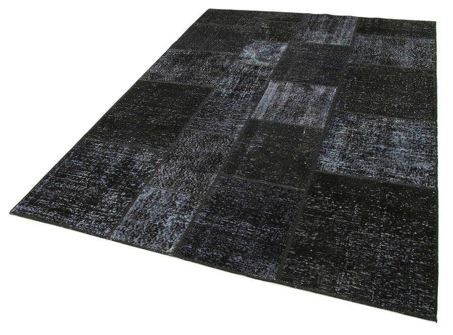 Kırk Yama Siyah Patchwork Pamuk Yün El Dokuma Halısı 170x243 Agacan