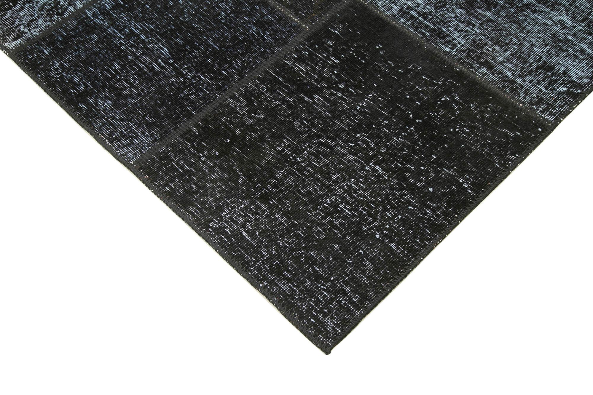 Kırk Yama Siyah Patchwork Pamuk Yün El Dokuma Halısı 170x243 Agacan
