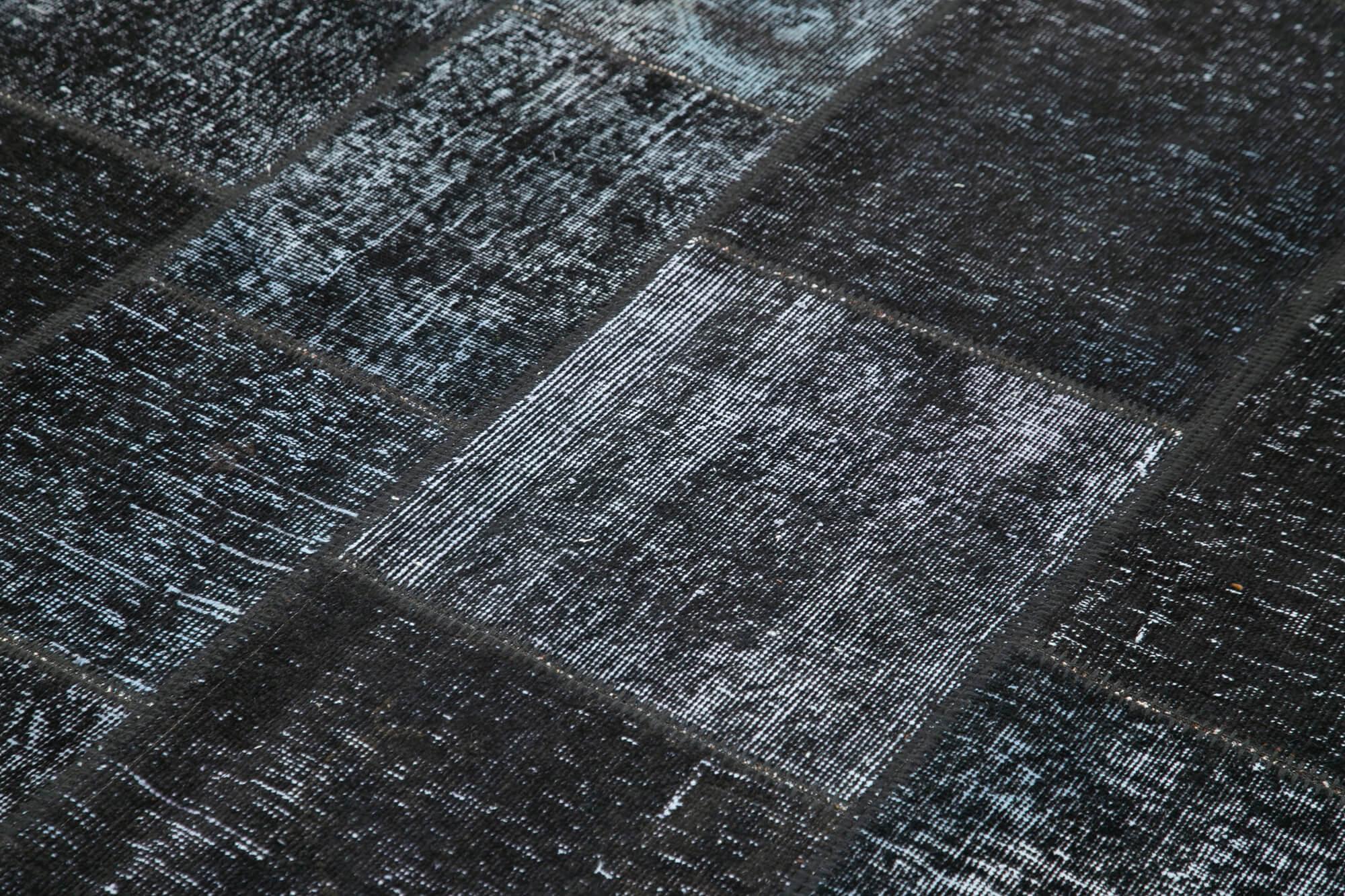 Kırk Yama Siyah Patchwork Pamuk Yün El Dokuma Halısı 170x243 Agacan