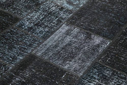 Kırk Yama Siyah Patchwork Pamuk Yün El Dokuma Halısı 170x243 Agacan