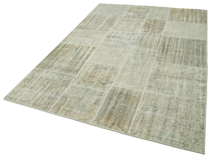 Kırk Yama Bej Patchwork Pamuk Yün El Dokuma Halısı 171x240 Agacan