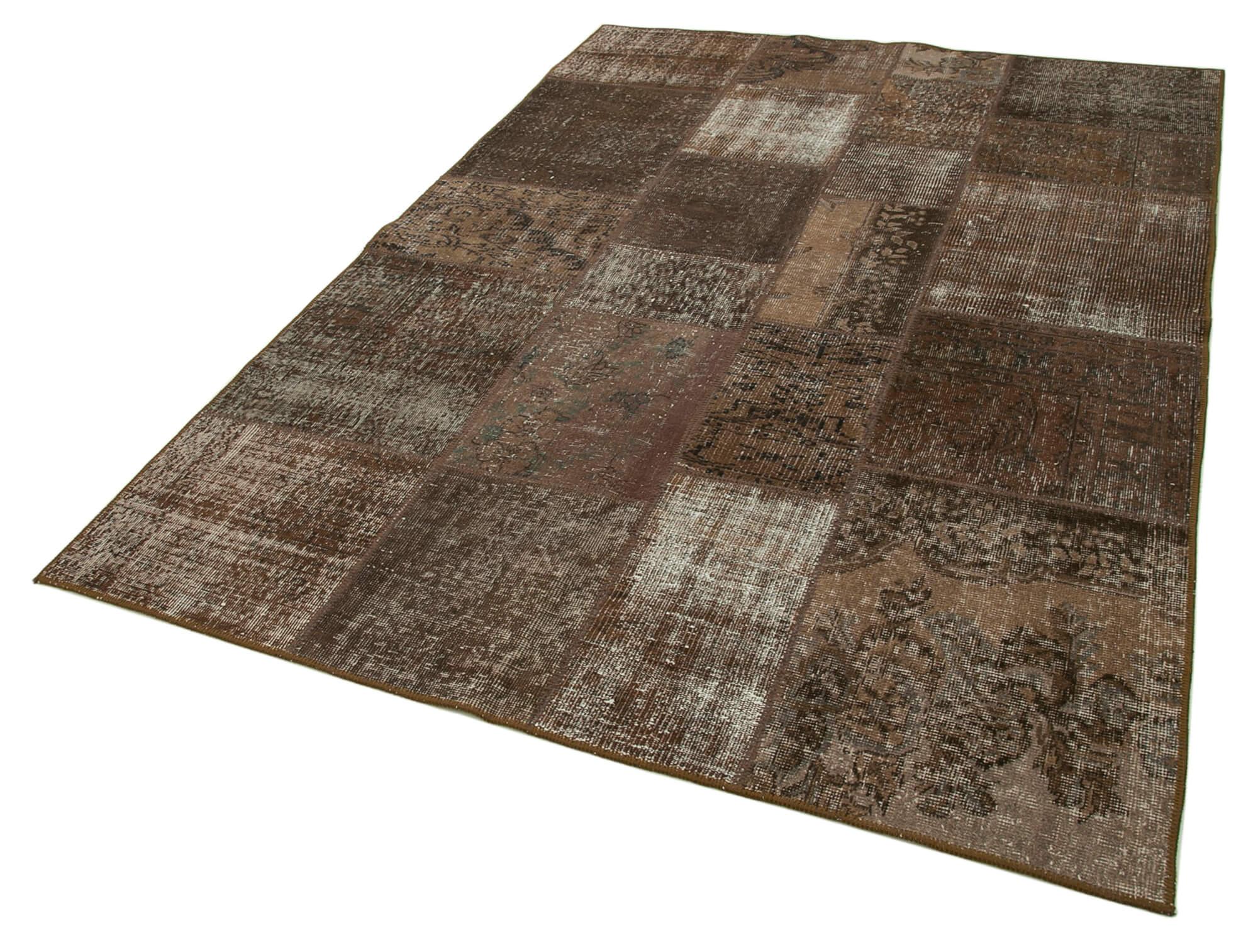 Kırk Yama Kahverengi Patchwork Pamuk Yün El Dokuma Halısı 170x241 Agacan