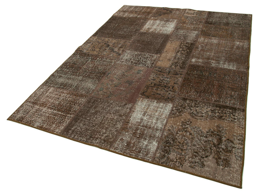 Kırk Yama Kahverengi Patchwork Pamuk Yün El Dokuma Halısı 170x241 Agacan