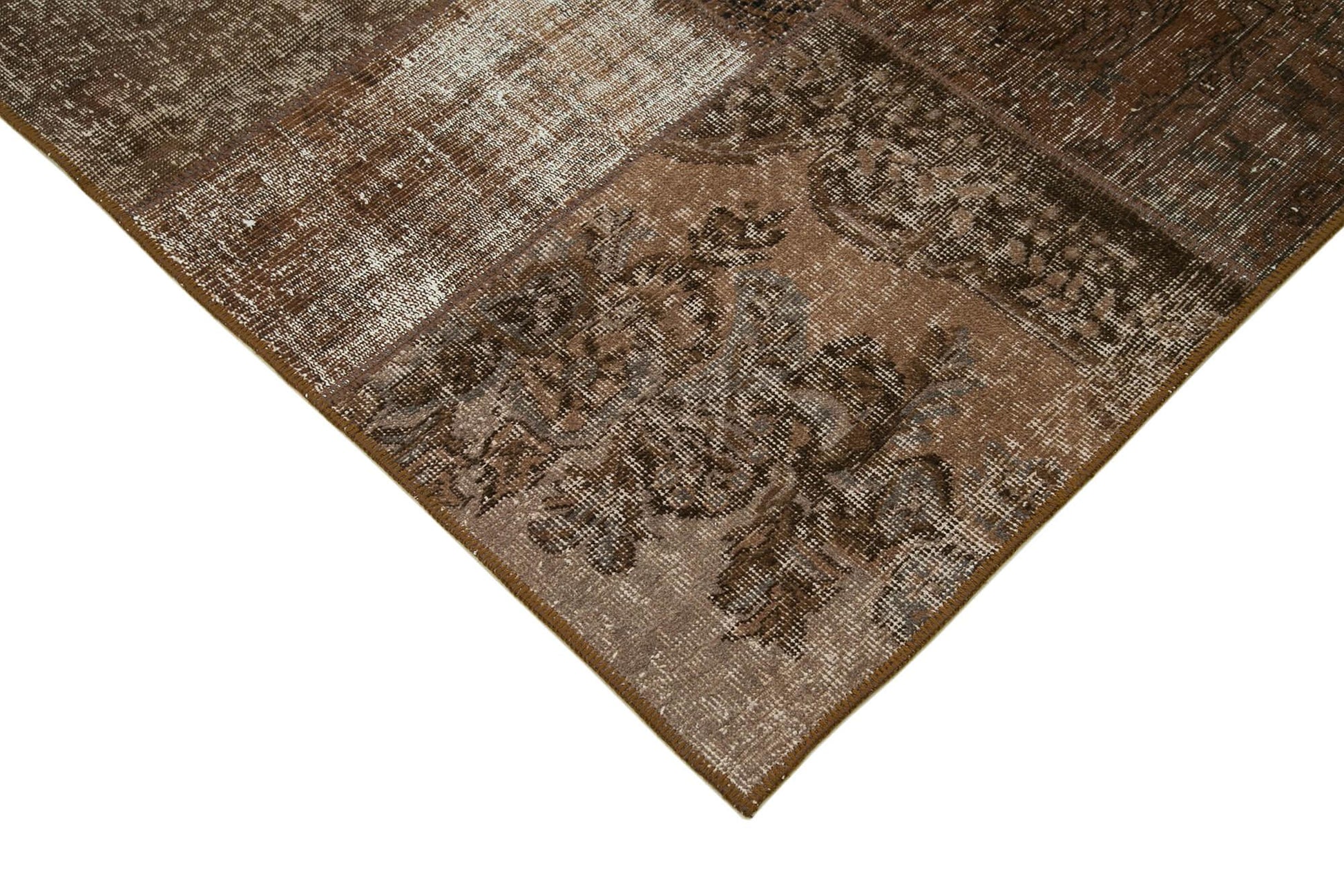 Kırk Yama Kahverengi Patchwork Pamuk Yün El Dokuma Halısı 170x241 Agacan