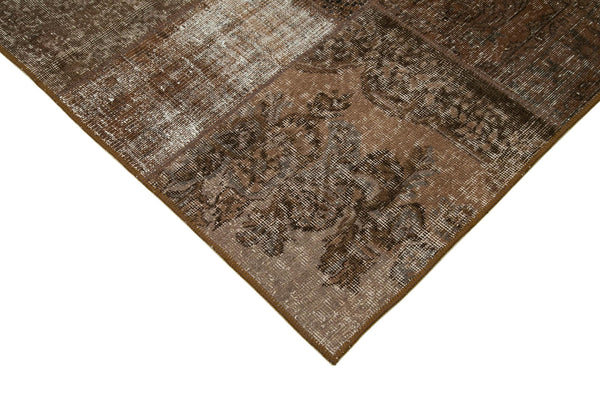 Kırk Yama Kahverengi Patchwork Pamuk Yün El Dokuma Halısı 170x241 Agacan