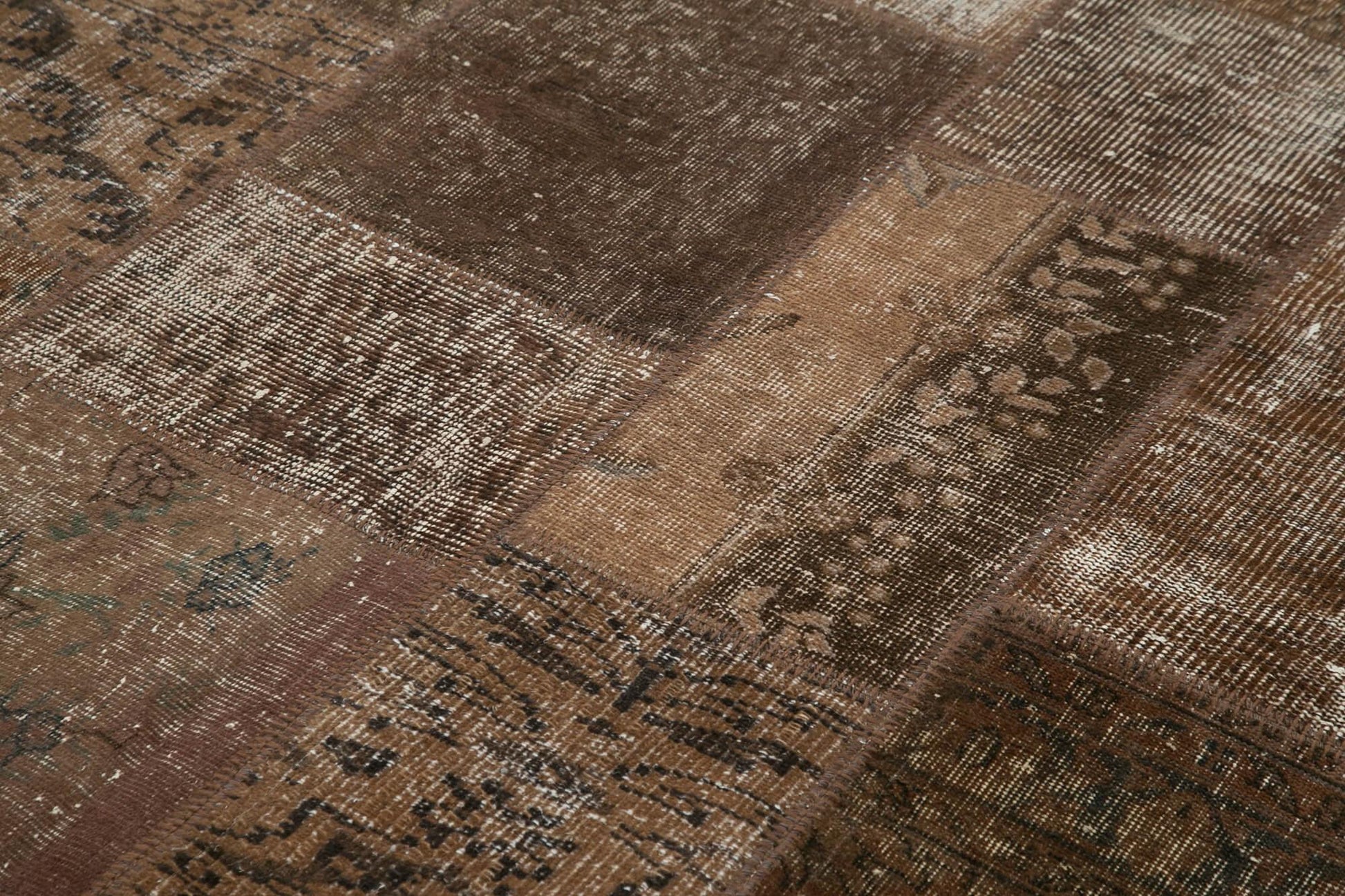 Kırk Yama Kahverengi Patchwork Pamuk Yün El Dokuma Halısı 170x241 Agacan