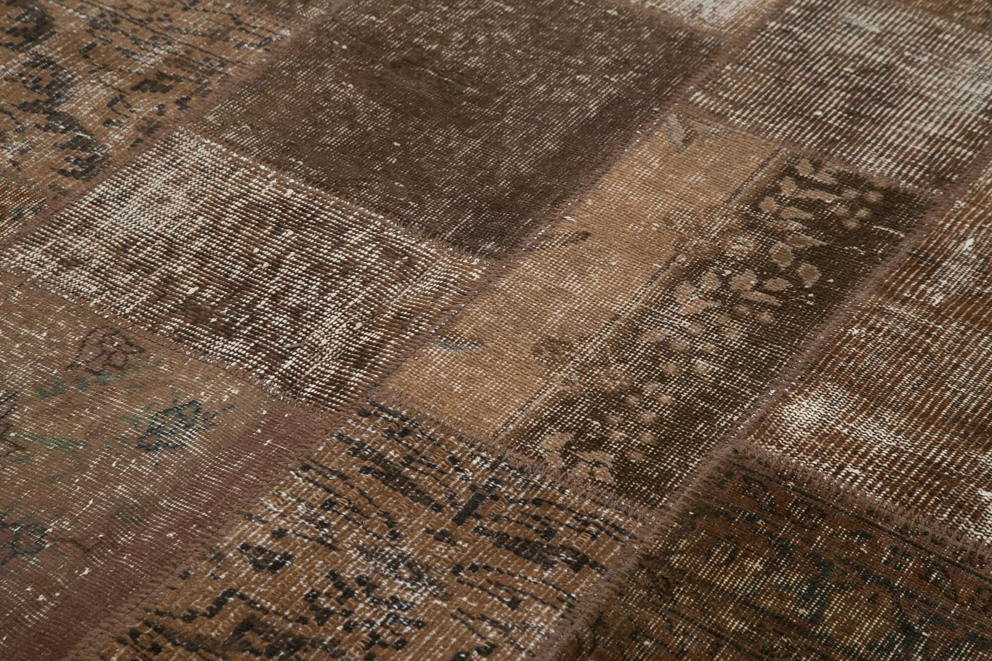 Kırk Yama Kahverengi Patchwork Pamuk Yün El Dokuma Halısı 170x241 Agacan