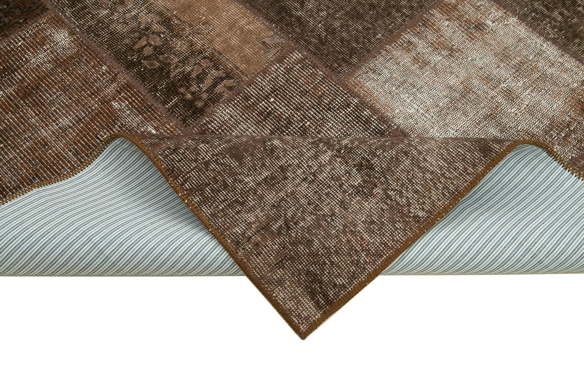 Kırk Yama Kahverengi Patchwork Pamuk Yün El Dokuma Halısı 170x241 Agacan