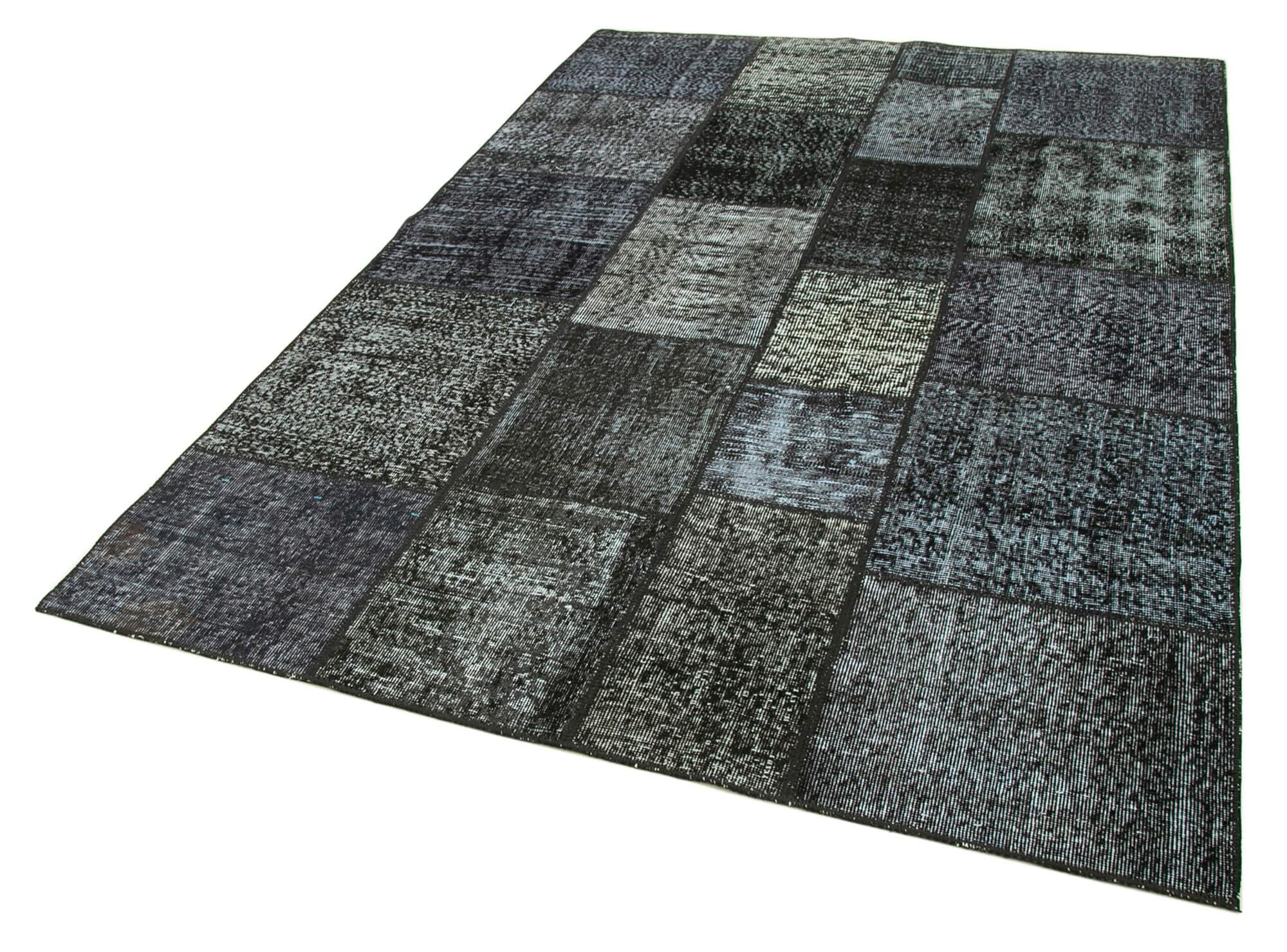 Kırk Yama Siyah Patchwork Pamuk Yün El Dokuma Halısı 171x246 Agacan