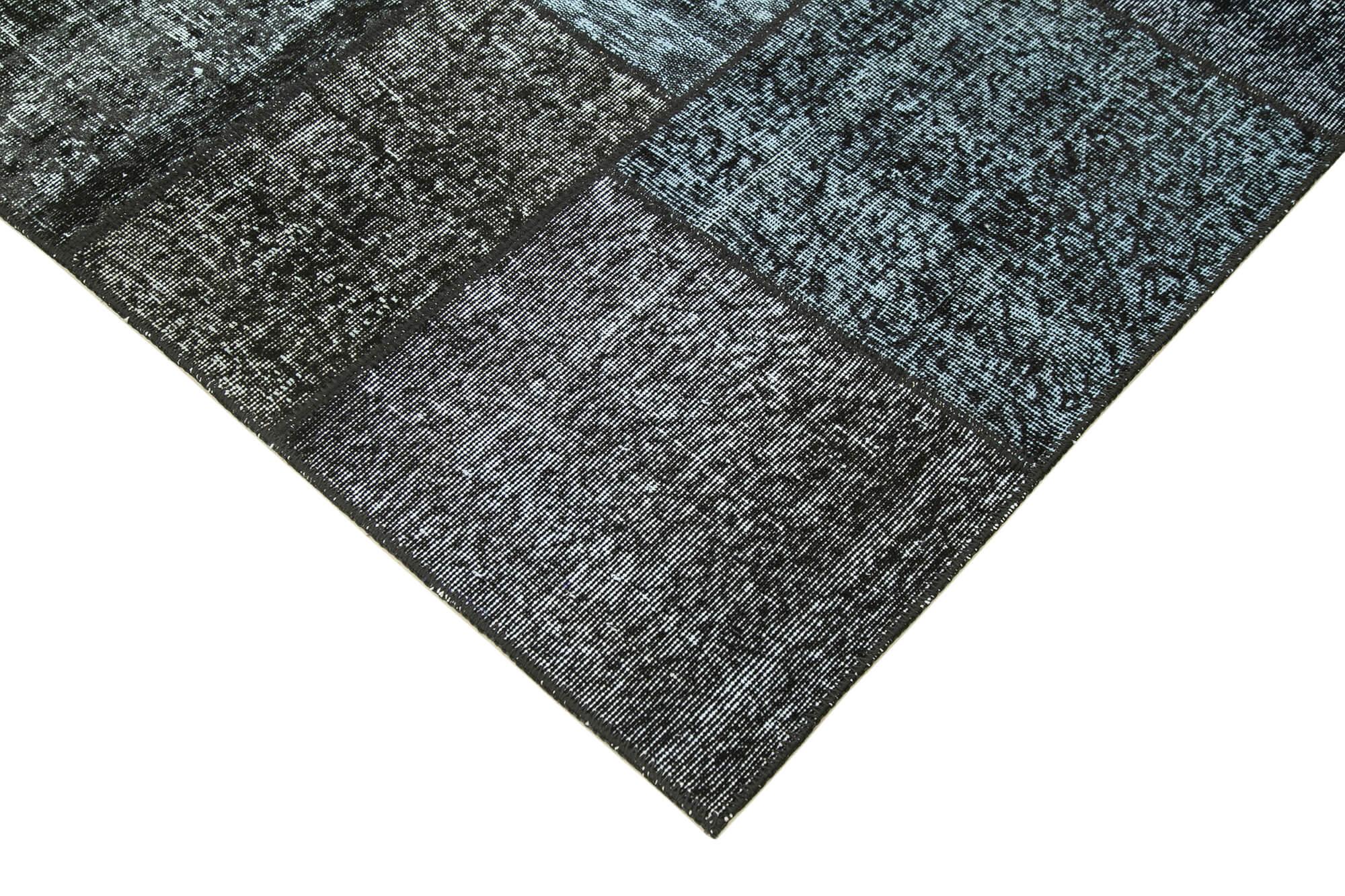Kırk Yama Siyah Patchwork Pamuk Yün El Dokuma Halısı 171x246 Agacan