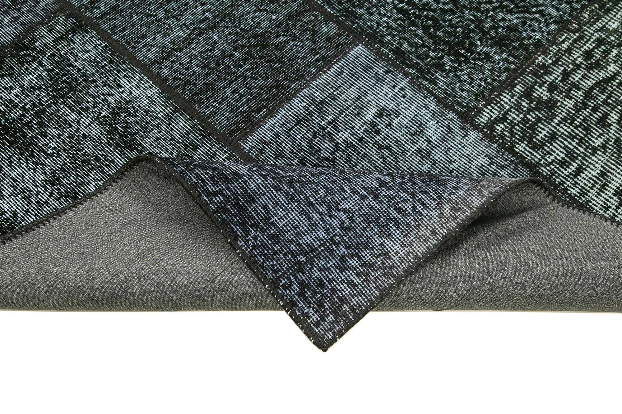 Kırk Yama Siyah Patchwork Pamuk Yün El Dokuma Halısı 171x246 Agacan