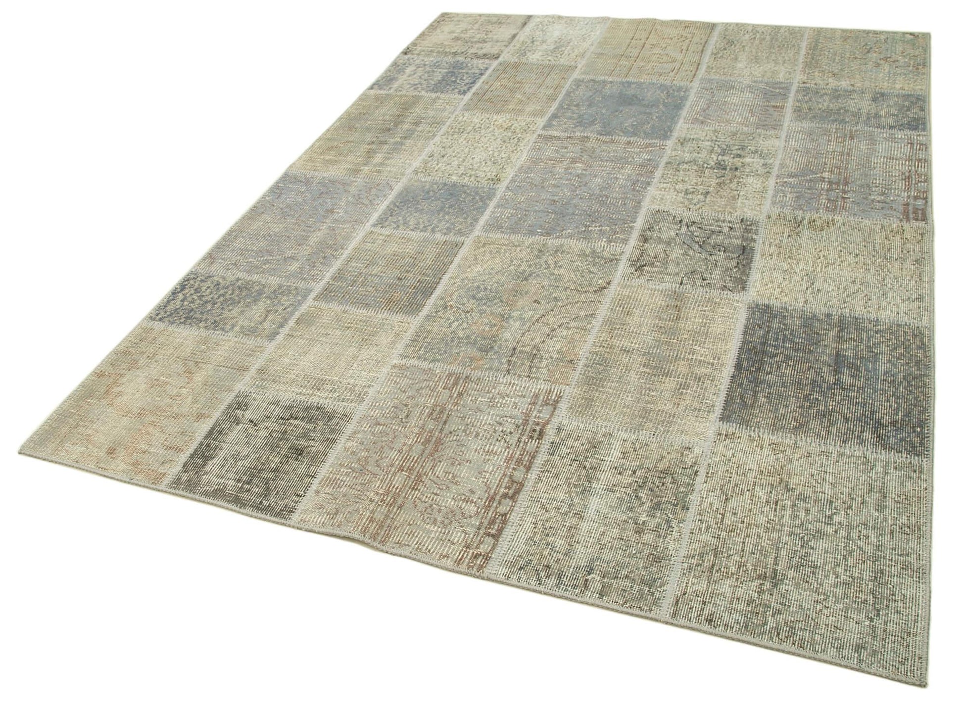 Kırk Yama Gri Patchwork Pamuk Yün El Dokuma Halısı 173x244 Agacan