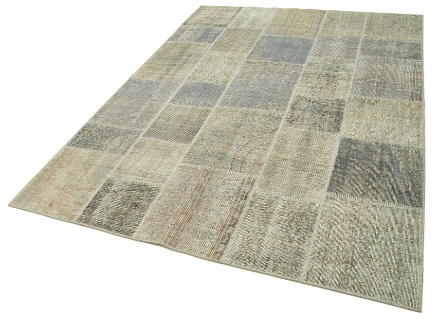 Kırk Yama Gri Patchwork Pamuk Yün El Dokuma Halısı 173x244 Agacan