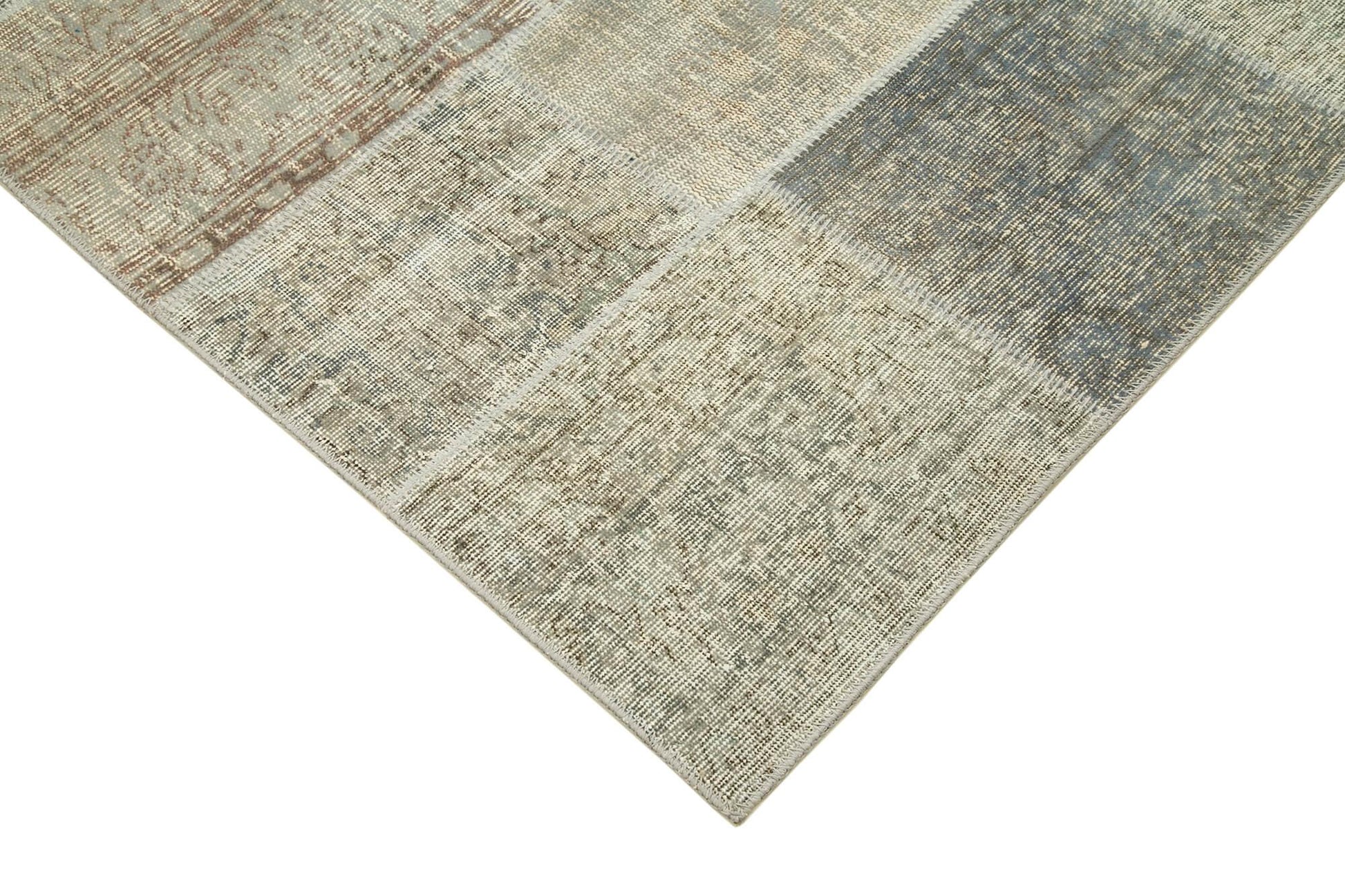 Kırk Yama Gri Patchwork Pamuk Yün El Dokuma Halısı 173x244 Agacan